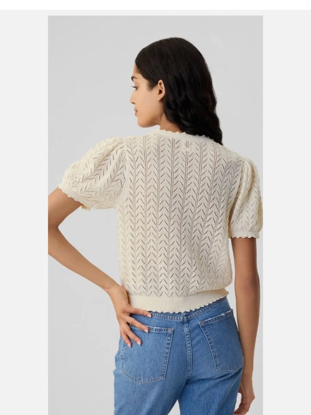 DÔEN x Gap Cream Short-Sleeve Pointelle Knit Top sweater XS doen